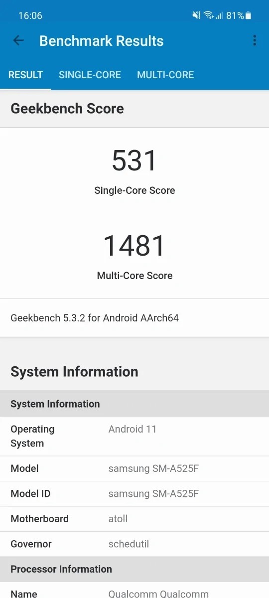 Análisis de rendimiento del Samsung Galaxy A52