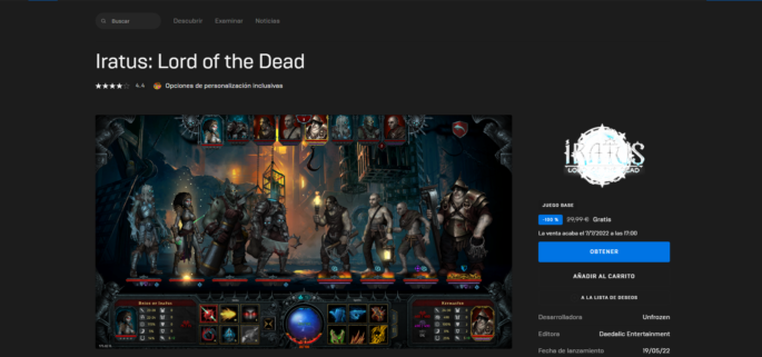 Iratus: Lord of the Dead es el épico RPG que está gratis en la Epic Games Store
