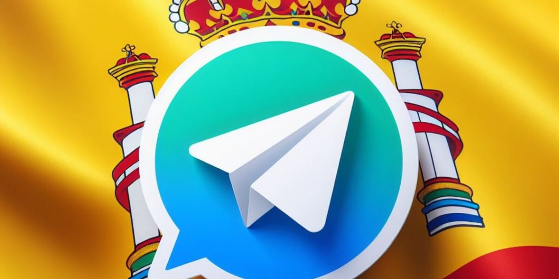 Telegram app con la bandera de españa detrás