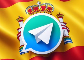 Telegram app con la bandera de españa detrás