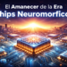 epresentación artística de una red neuronal neuromórfica en un chip de silicio con luz azul.