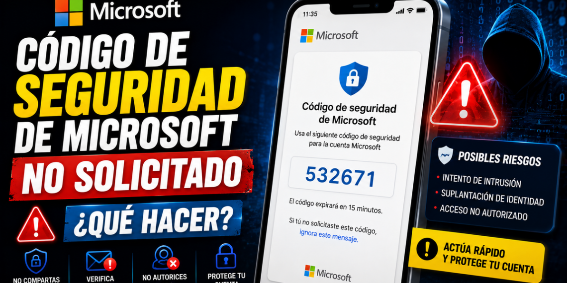 Correo de alerta código de seguridad de Microsoft oficial malicioso