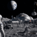 Ilustracion conceptual de una colonia humana en la Luna con modulos habitables y paneles solares de la NASA