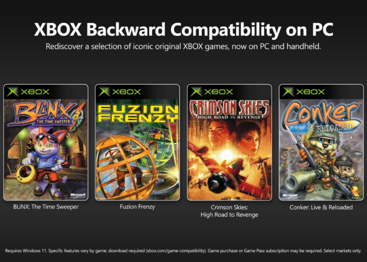 Interfaz de la aplicación de Xbox mostrando la función de retrocompatibilidad de Xbox en PC con juegos clásicos.