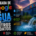 Torres de refrigeración de un centro de datos de Google junto a un gráfico de consumo de agua hídrico.