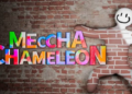 Logotipo del juego Meccha Chameleon junto a un candado de seguridad y el icono de Discord.
