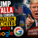 Donald Trump frente al logotipo de Google y la bandera de la Unión Europea simbolizando la tensión arancelaria.