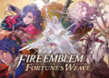 Ilustración del videojuego Fire Emblem Fortune's Weave mostrando a los protagonistas en un mapa táctico.