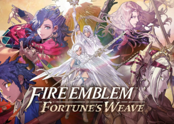 Ilustración del videojuego Fire Emblem Fortune's Weave mostrando a los protagonistas en un mapa táctico.