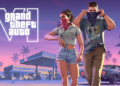 Imagen de los protagonistas de GTA 6 con el logo de fondo