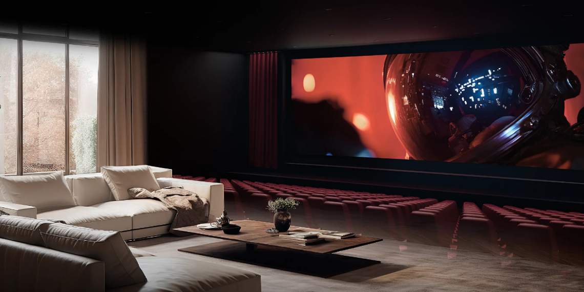 Televisor Sony BRAVIA 9 M2 en un salón moderno mostrando una imagen de alto contraste.