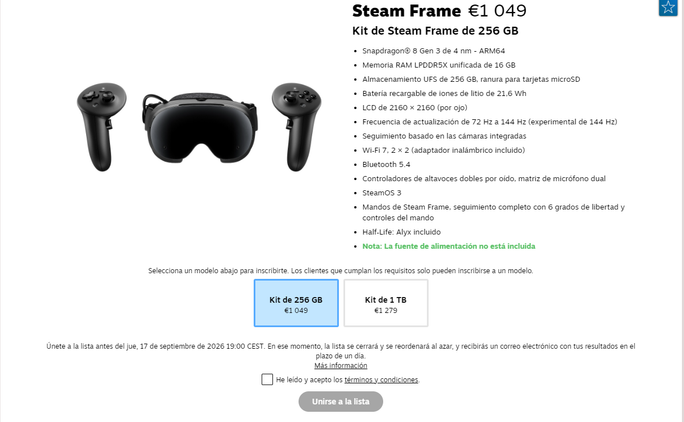 Foto de la steam frame con todos sus accesorios y precios.
