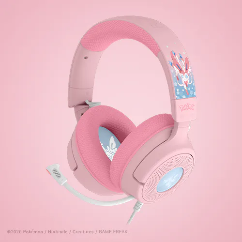 Detalle de las almohadillas del Razer Kraken V4 X Sylveon Edition